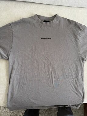 Balenciaga Men's Gray Center-Logo Short Sleeve Tee